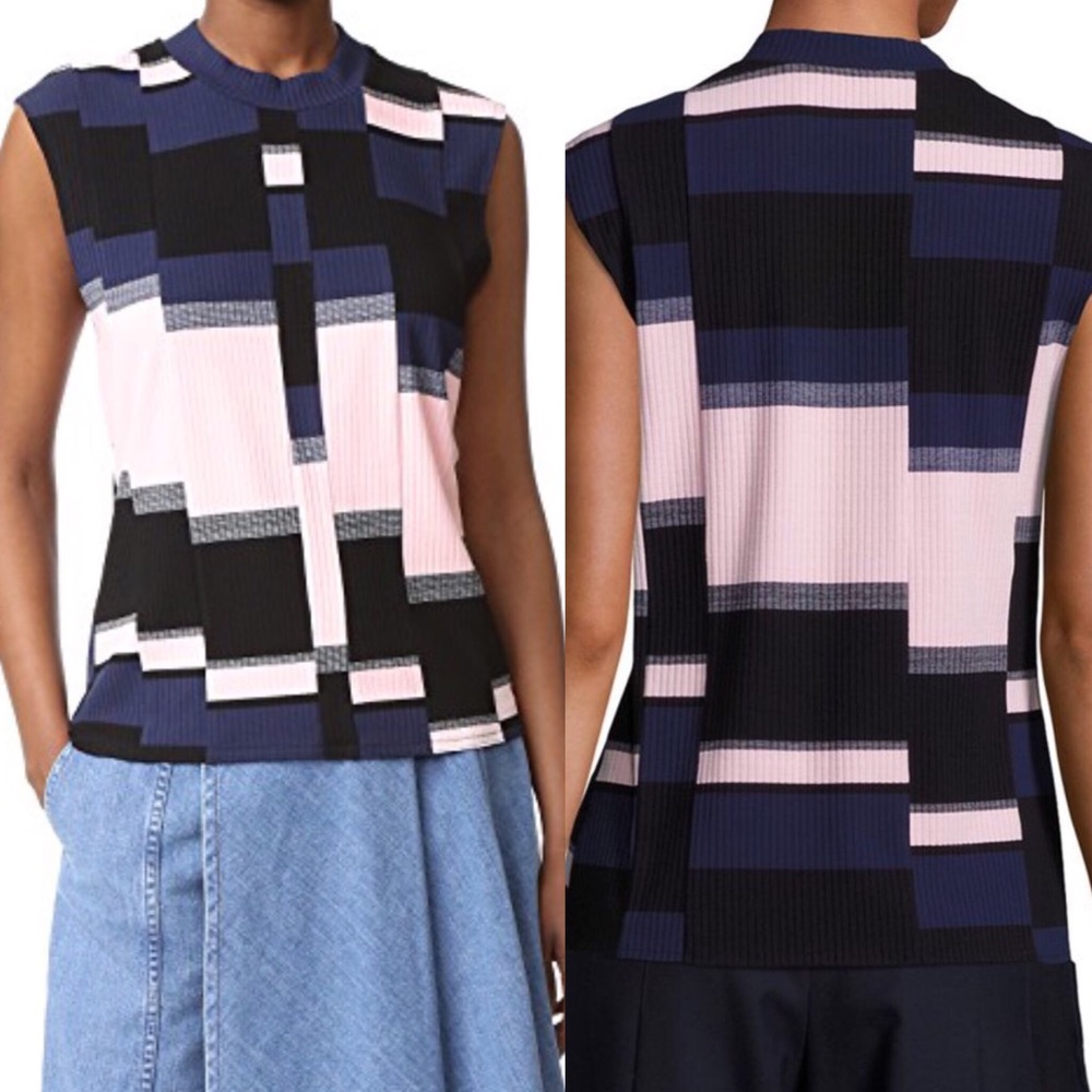 Public School Black and Pink Geometric Top
